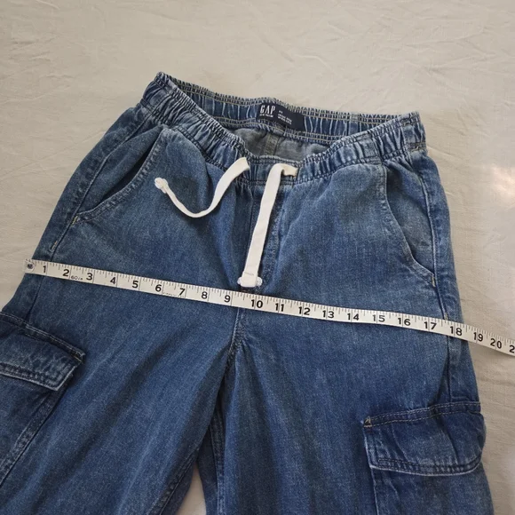 Gap High Rise Wide Leg Blue Denim Cargo Pants XS Womens Stretchy 26 Inch Waist - Picture 6 of 12